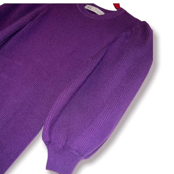 ZARA | Puffy Sleeve Ribbed Sweater Dress - Picture 9 of 10